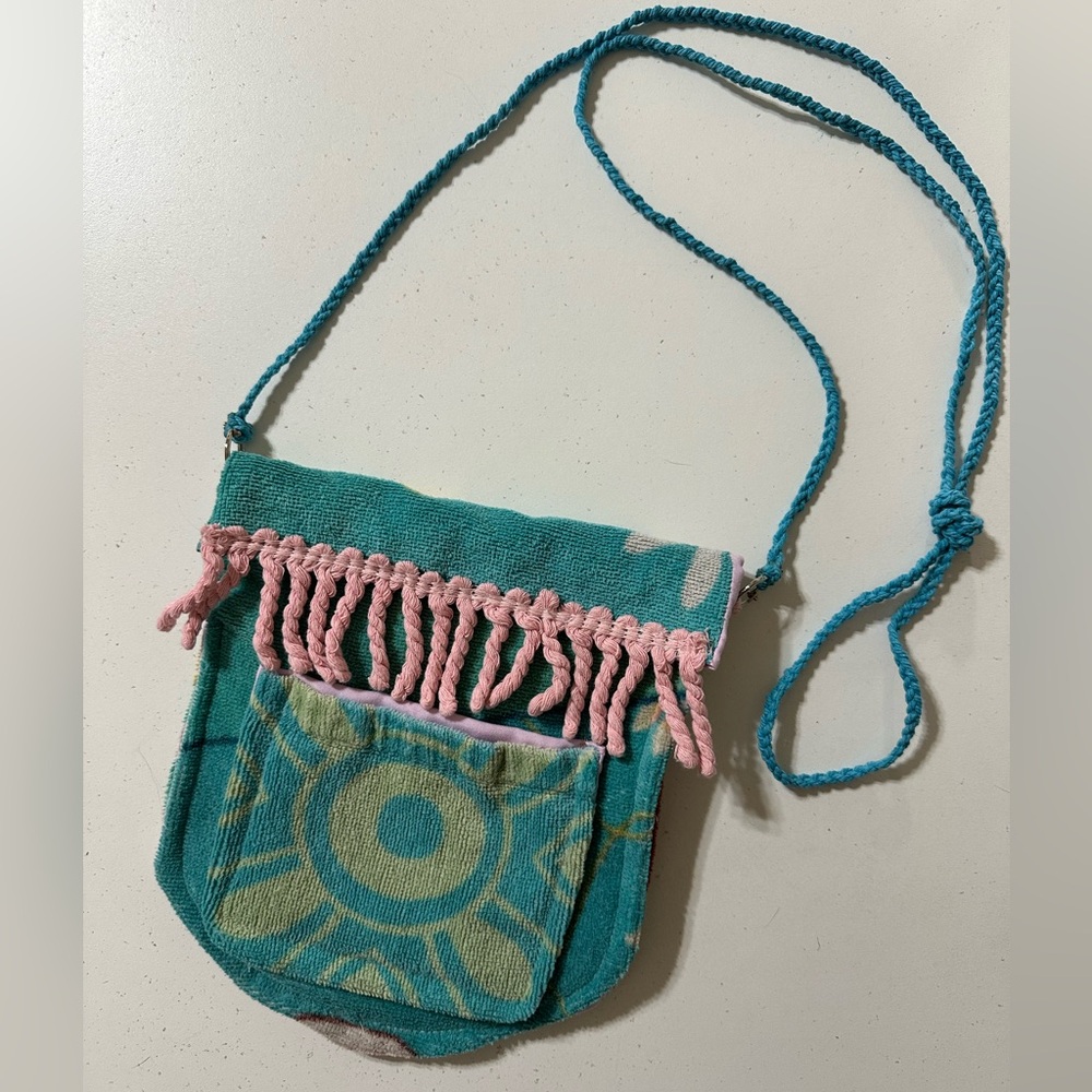 One of a Kind, Turquoise and Pink Fringe Crossbody Shoulder Bag